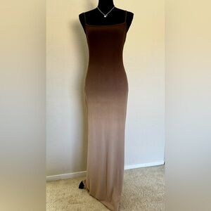 H&M SEXY Brown ribbed Tan Sheath Maxi Dress Spaghetti Strap